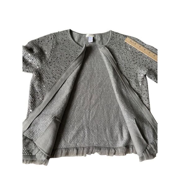 Chico’s Full Zip Sequined Jacket Cardigan size 1 US M 8 Silver Gray - Picture 9 of 9